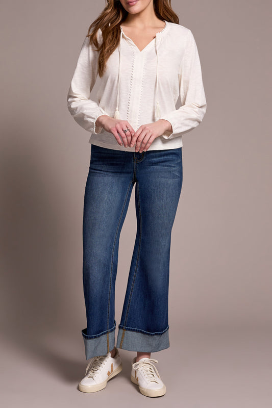 Tribal Long Sleeve Top With Tassel