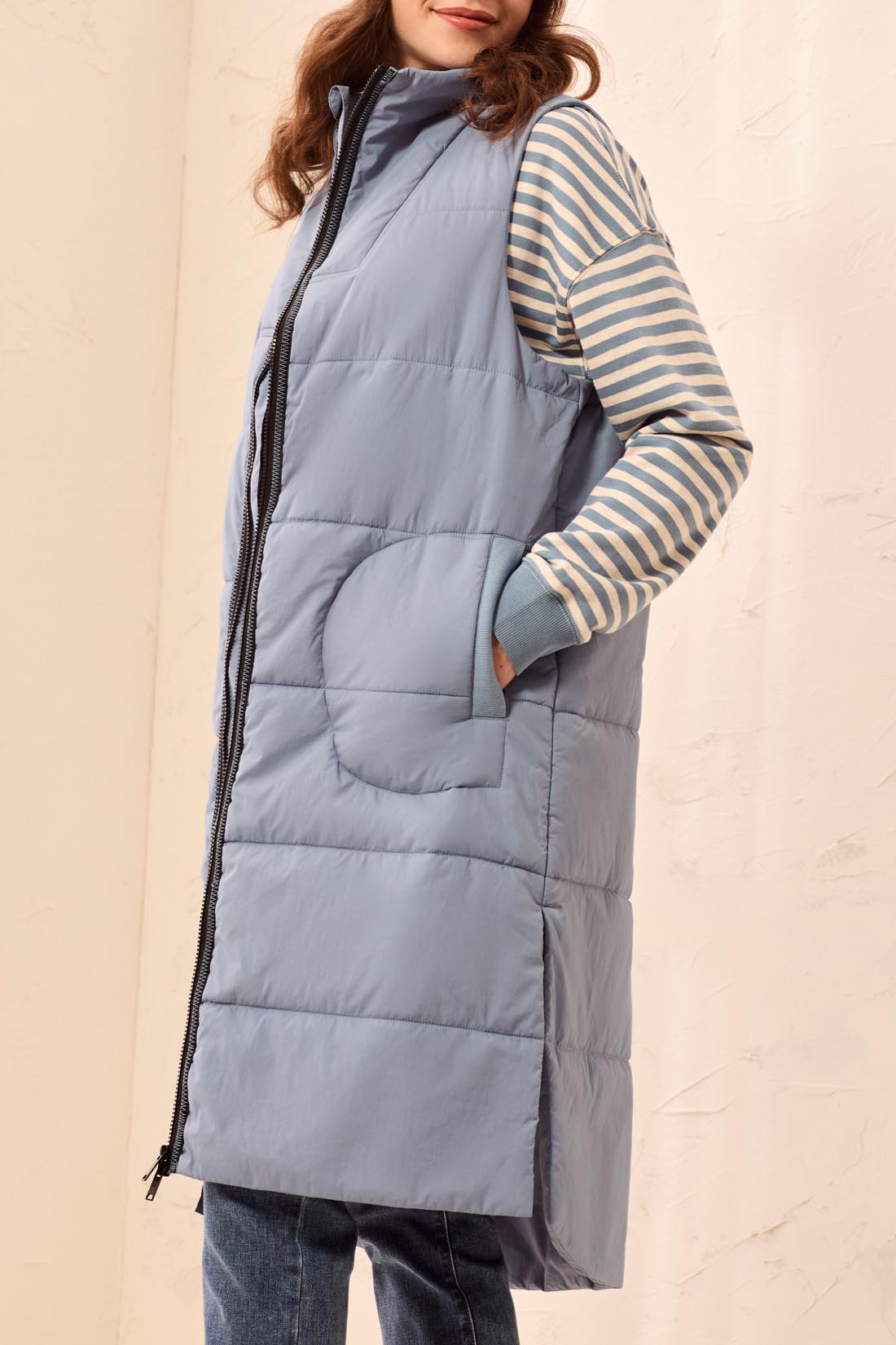 Tribal Long Zip-Front Quilted Vest