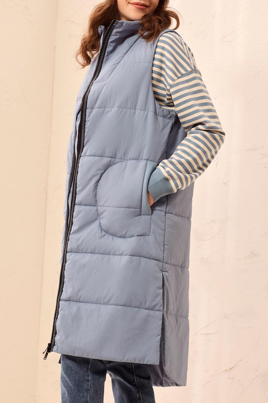 Tribal Long Zip-Front Quilted Vest