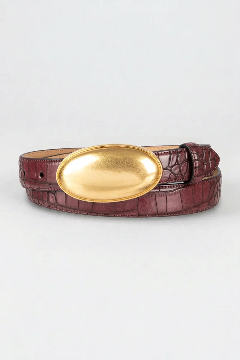 Tribal MARIA - Burgundy Double Croc-Embossed Leather Belt with Oval Plaque