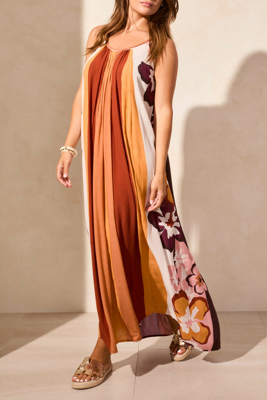 Tribal Maxi Placement Print Flowy Dress