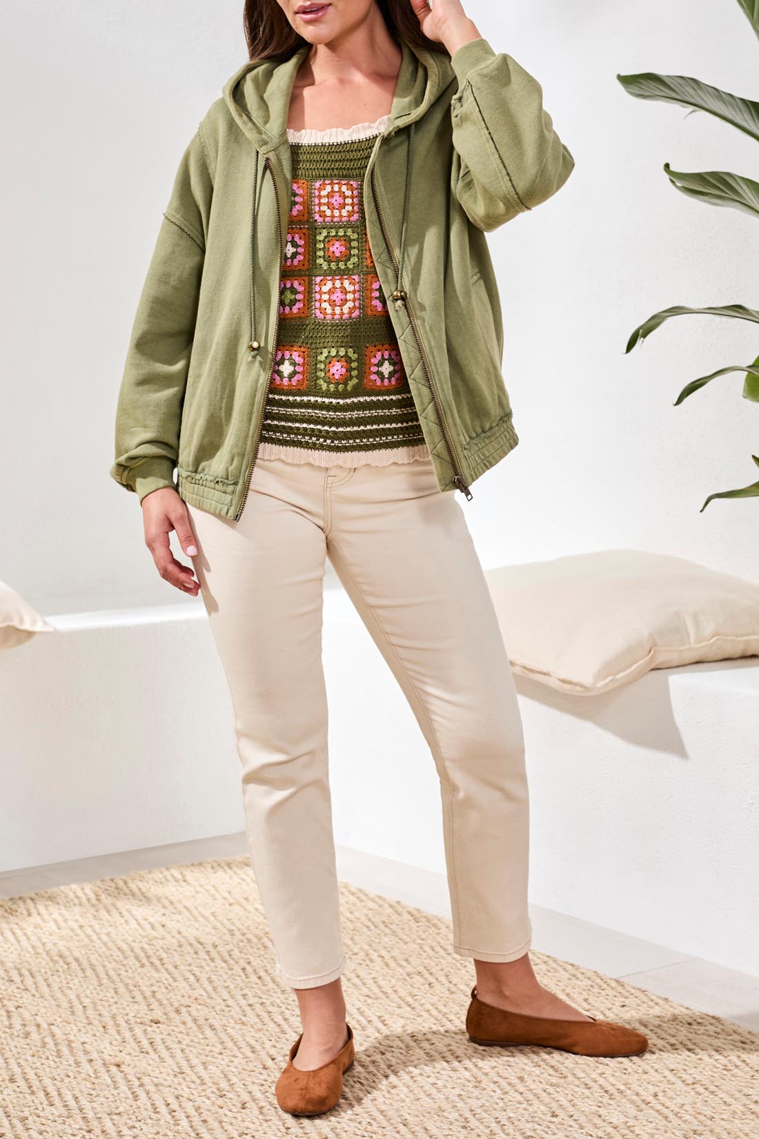 Tribal Puff Sleeve Zip Up Hoodie