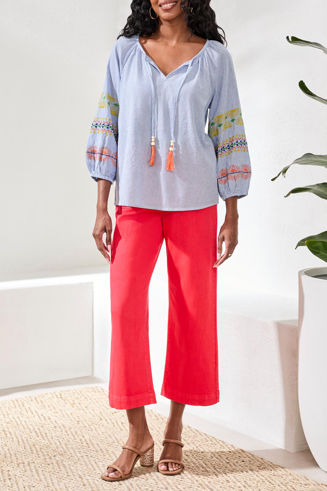 Tribal Raglan Sleeve Blouse With Embroidery