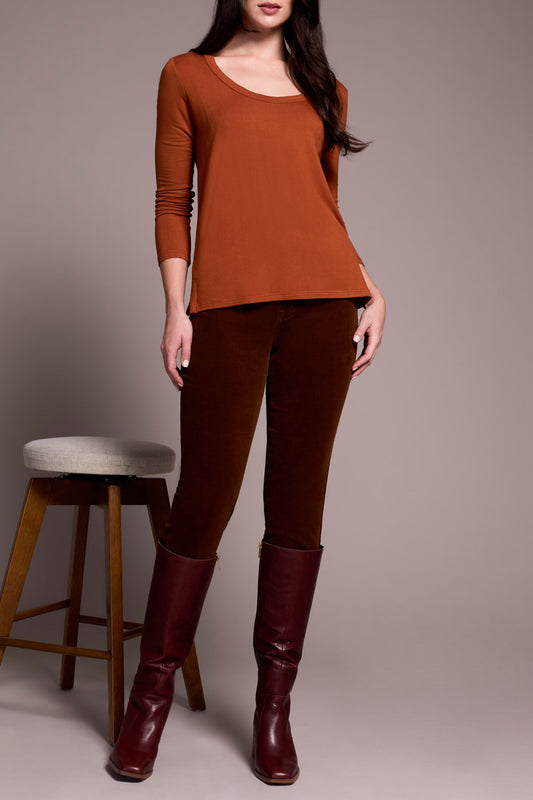 Tribal Scoop Neck Knit Top With Side Slits