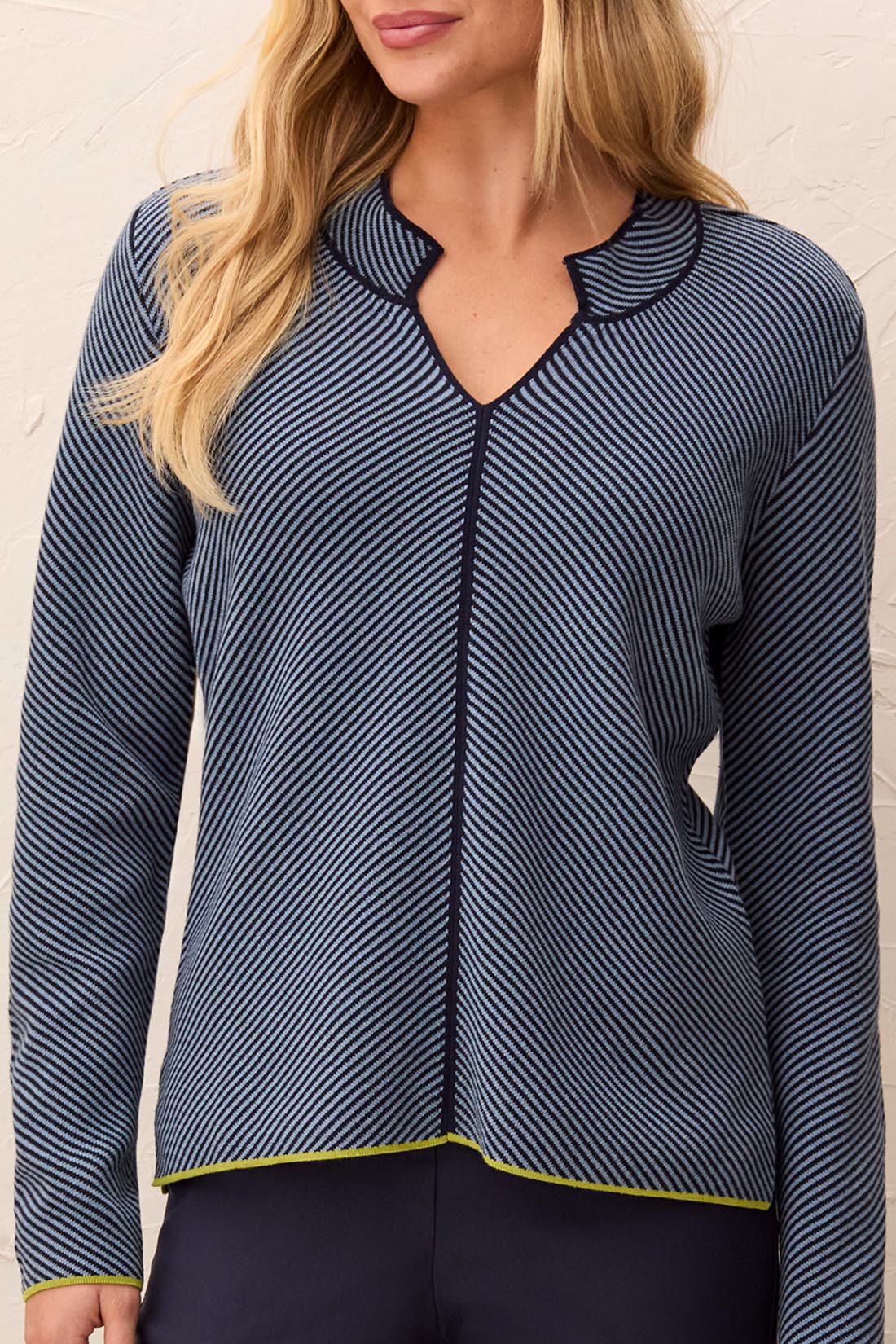 Tribal Split Neck Sweater With Tiping