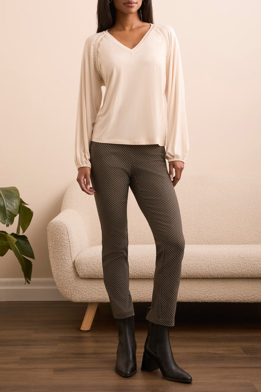 Tribal V-Neck Top With Pleating