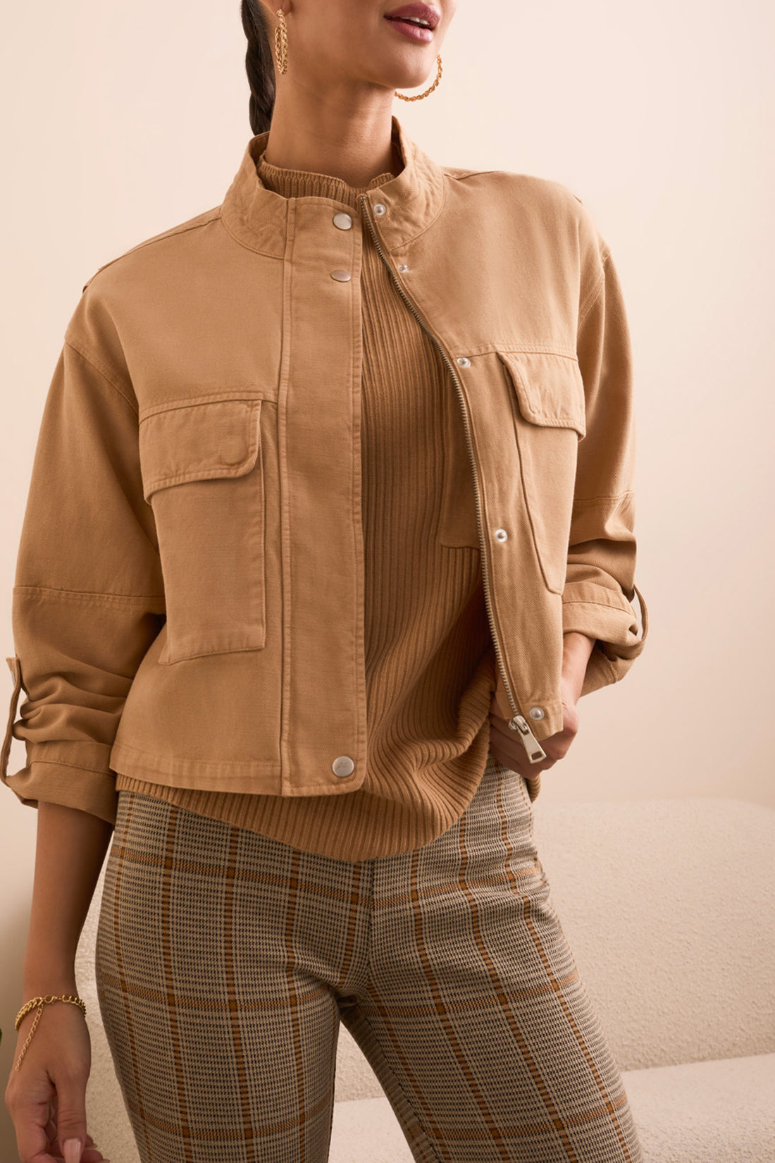 Tribal Zip Front Jacket With Double Pockets