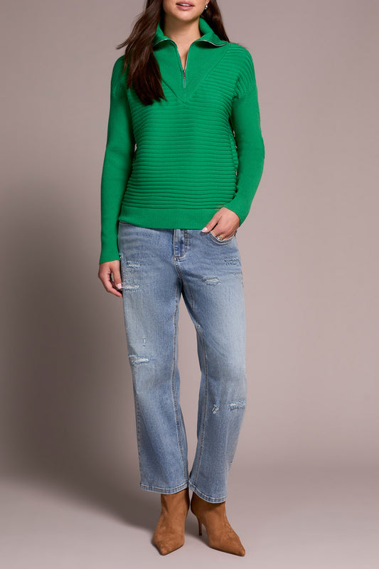 Tribal Zip Up V-Neck Sweater
