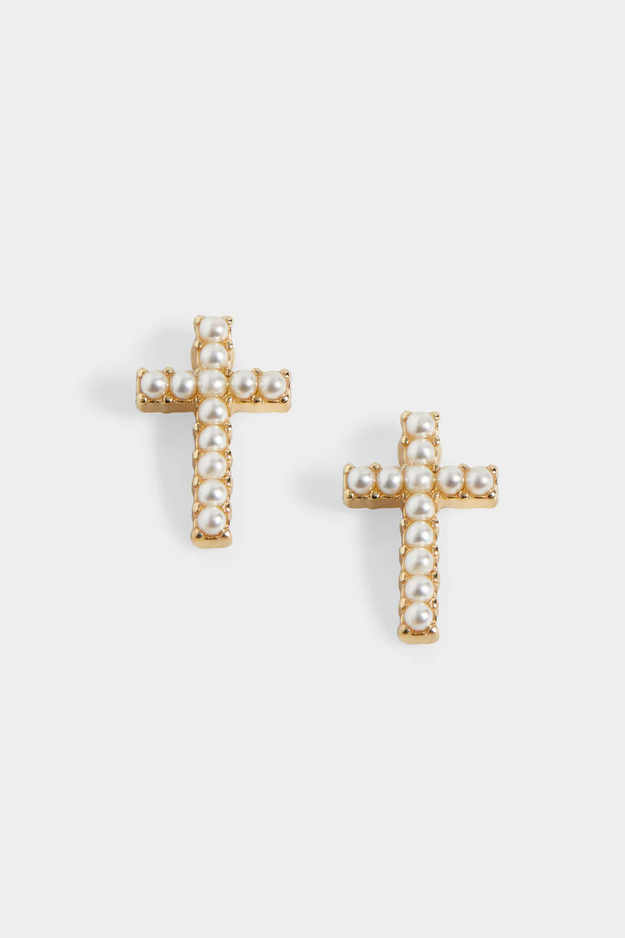 Small Cross With Pearls Stud Earrings