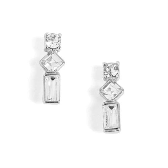 Silver Baguette Drop Stud Earrings