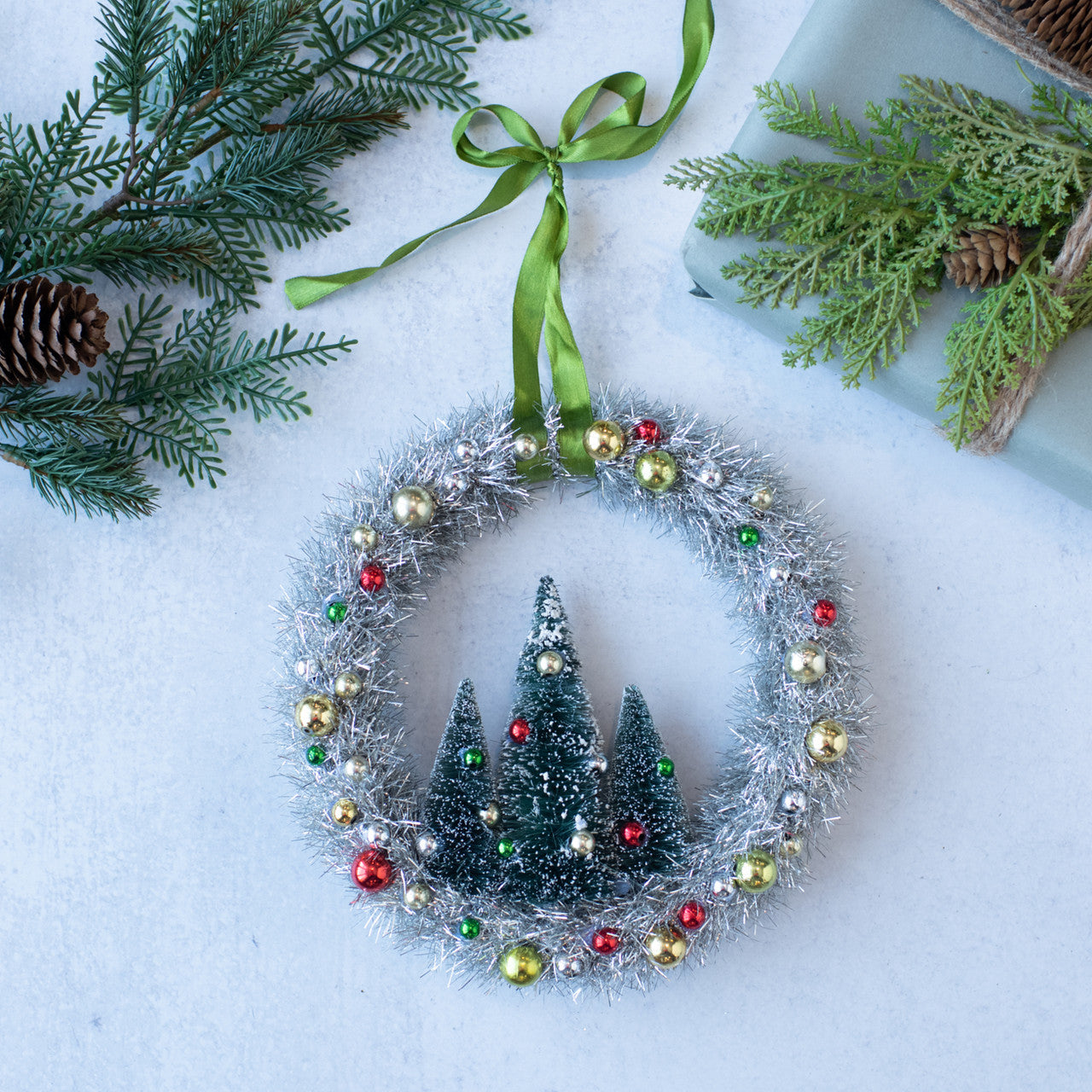 Wreath & Pine Treees Ornament