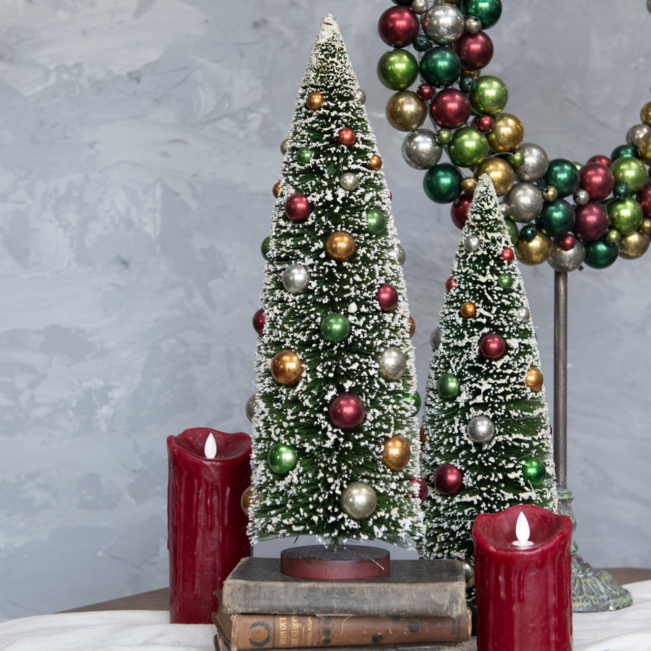 Snowy Trees With Multi-Colored Ornaments