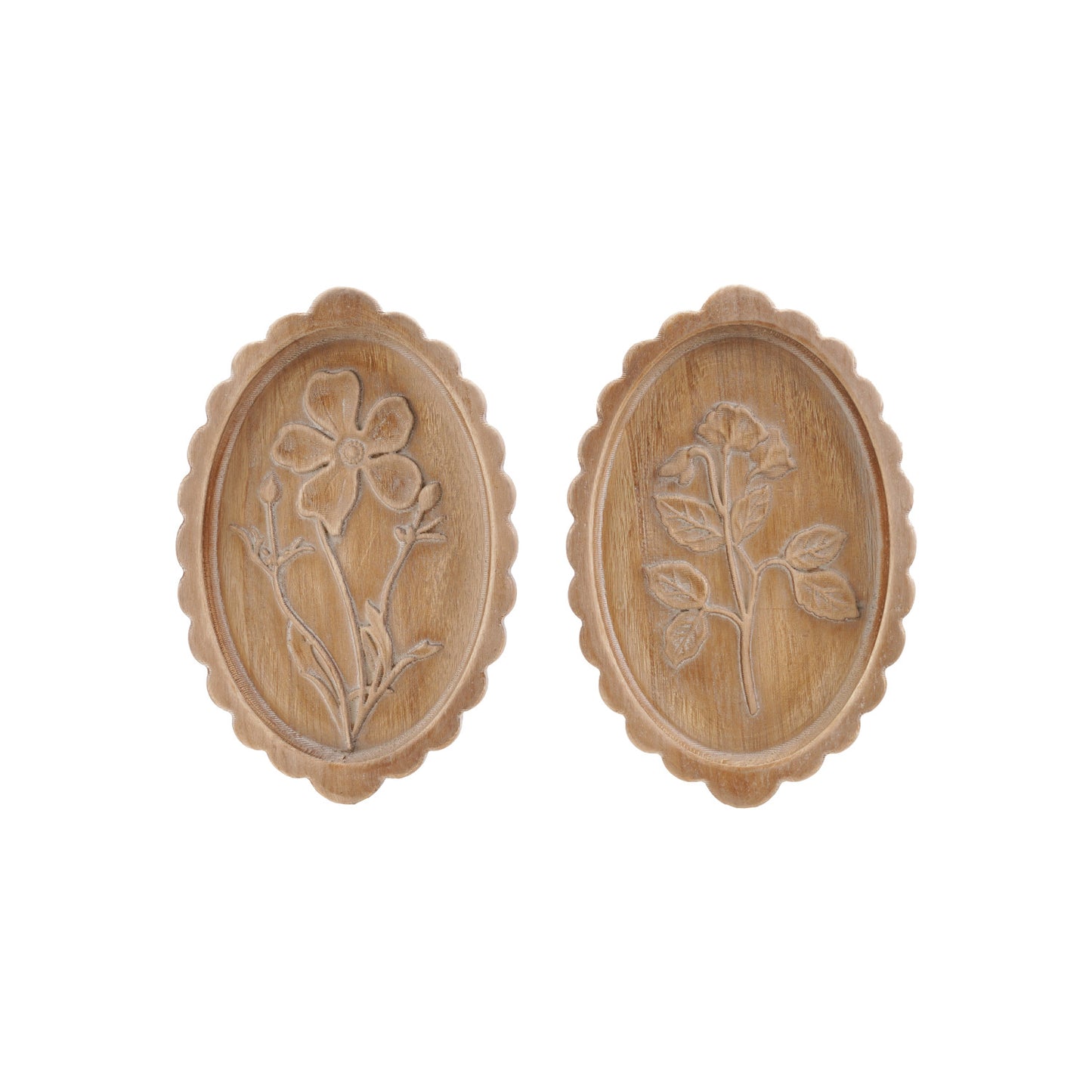 Wood Scalloped Wall Décor With Laser Etched Botanicals