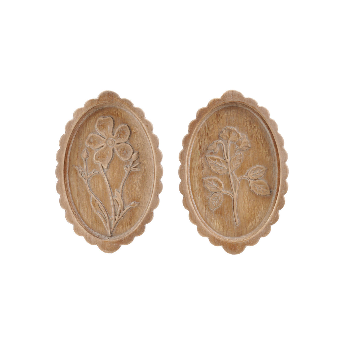 Wood Scalloped Wall Décor With Laser Etched Botanicals