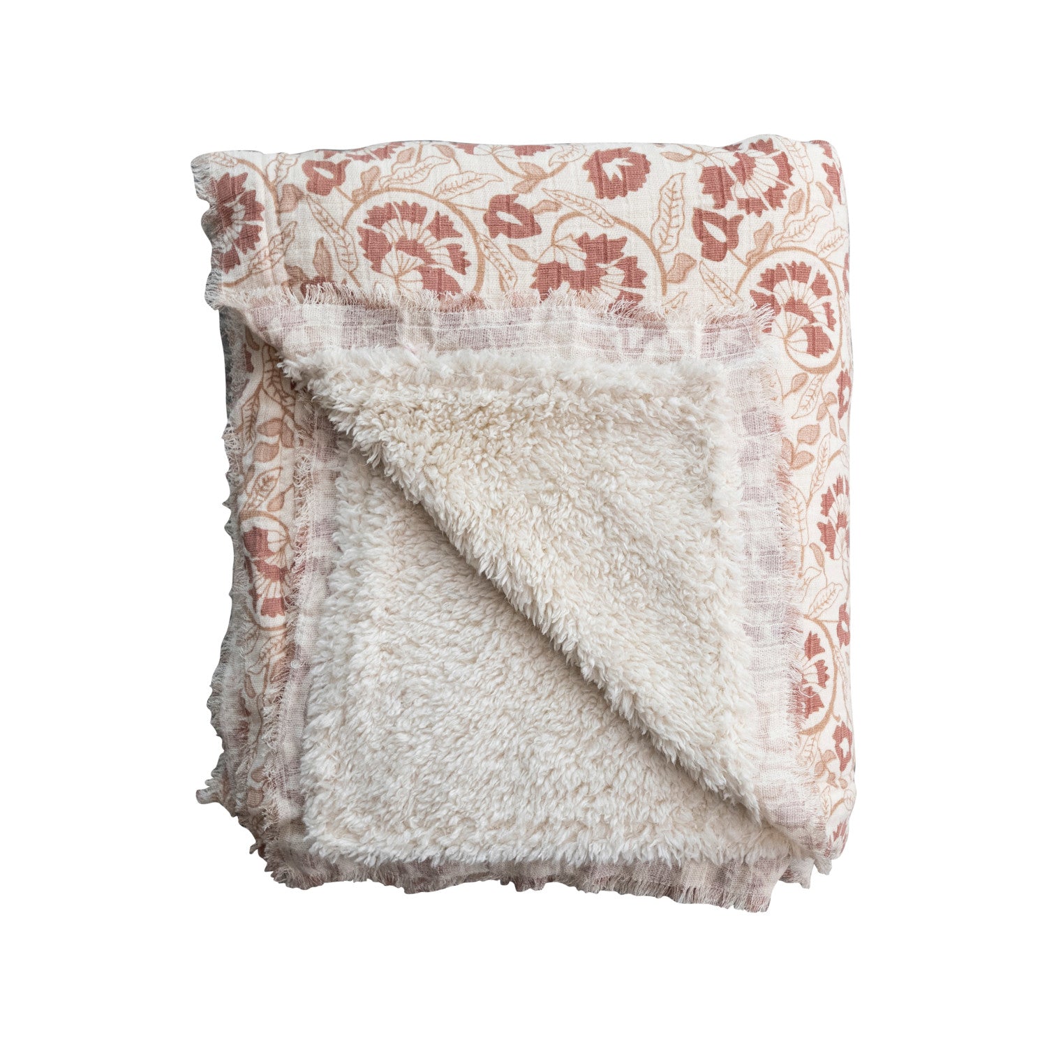 Woven Cotton Printed Throw With Sherpa Back