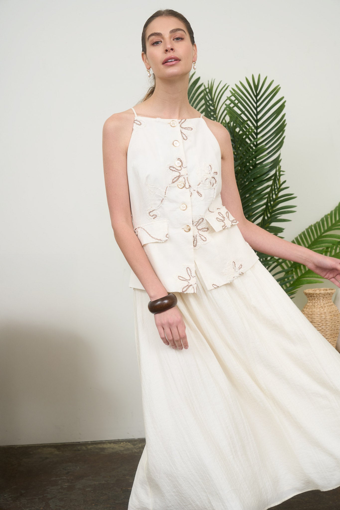 Zoe And Claire Embroidered Detail Cotton Blend Twofer Dress