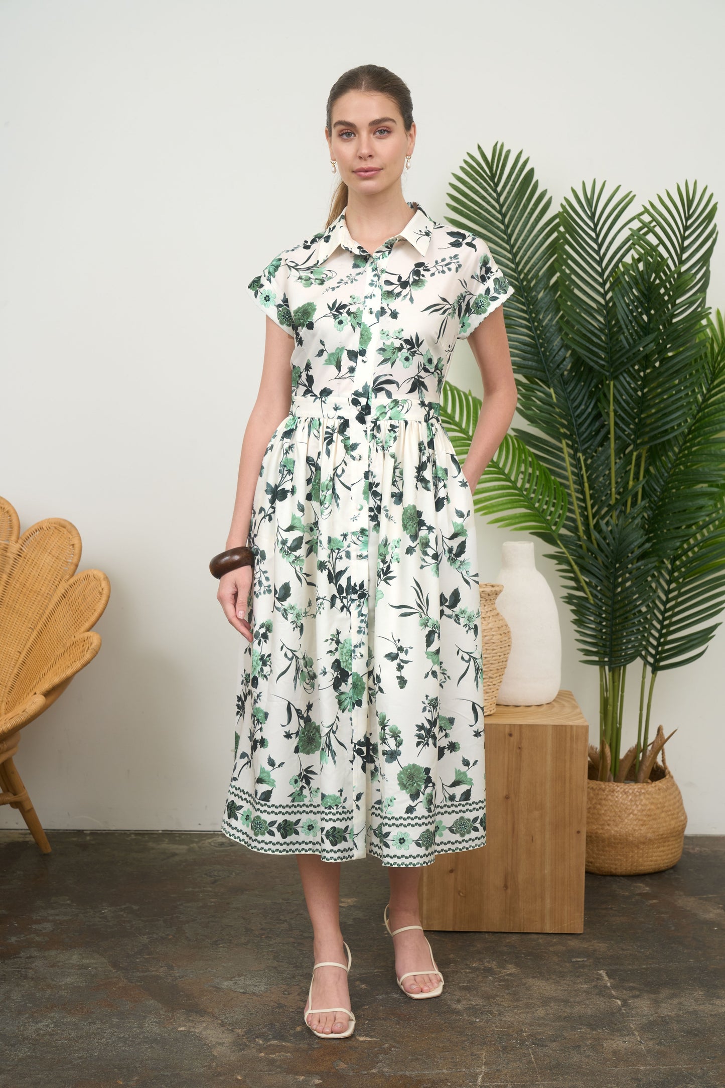Zoe And Claire Floral Linen Button Up Dress