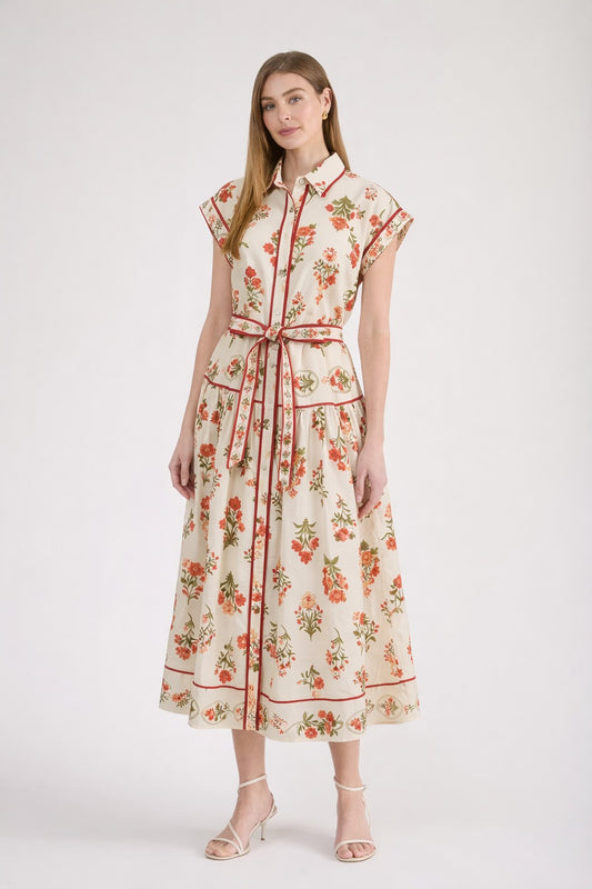 Zoe And Claire Floral Printed Shirt Dress