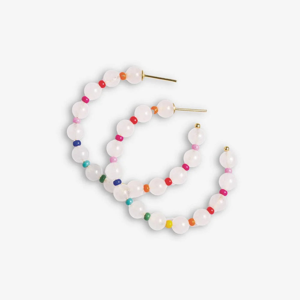 Angela Round Stones With Alternating Seed Bead Hoop Earrings