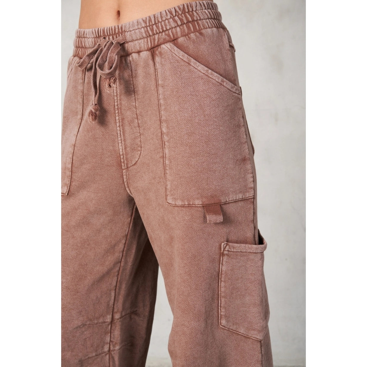 LaLaMia Garment Washed Terry Cargo Sweatpants