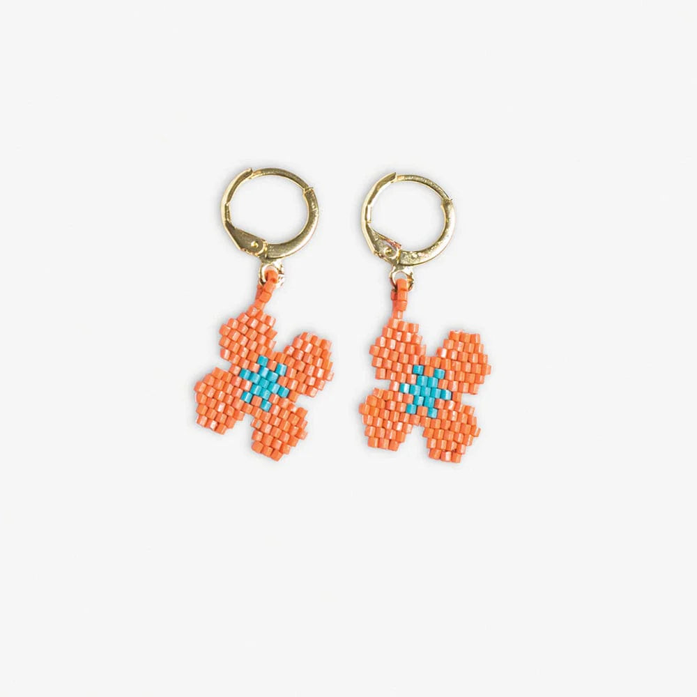 Blossom Four Petal Flower Drop Earrings Coral
