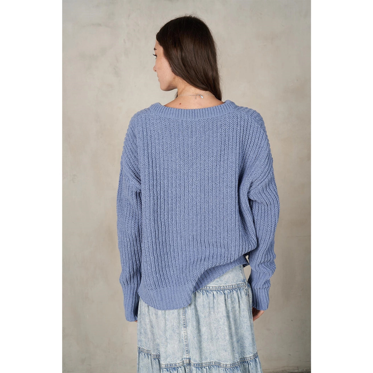 LALAMIA V-Neck Long Sleeve Knit Sweater