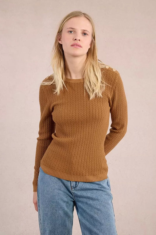 Molly Bracken Cable Knit Buttoned Shoulder Sweater