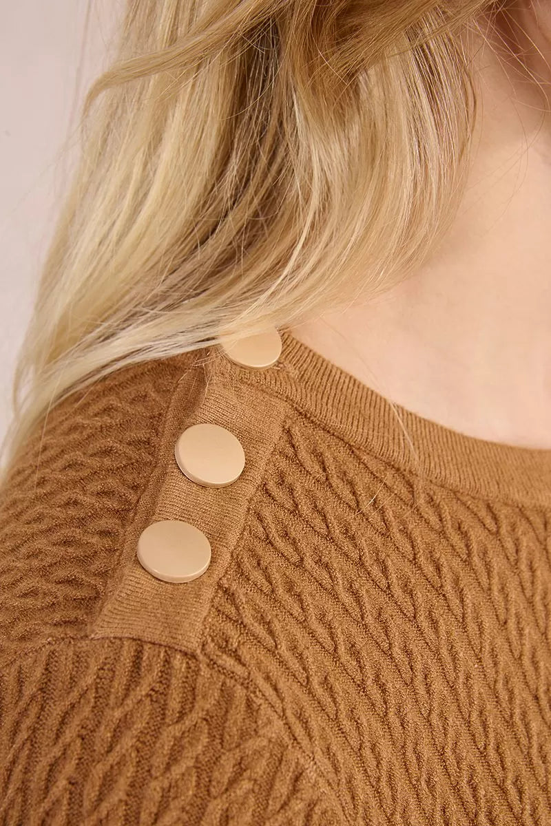 Molly Bracken Cable Knit Buttoned Shoulder Sweater