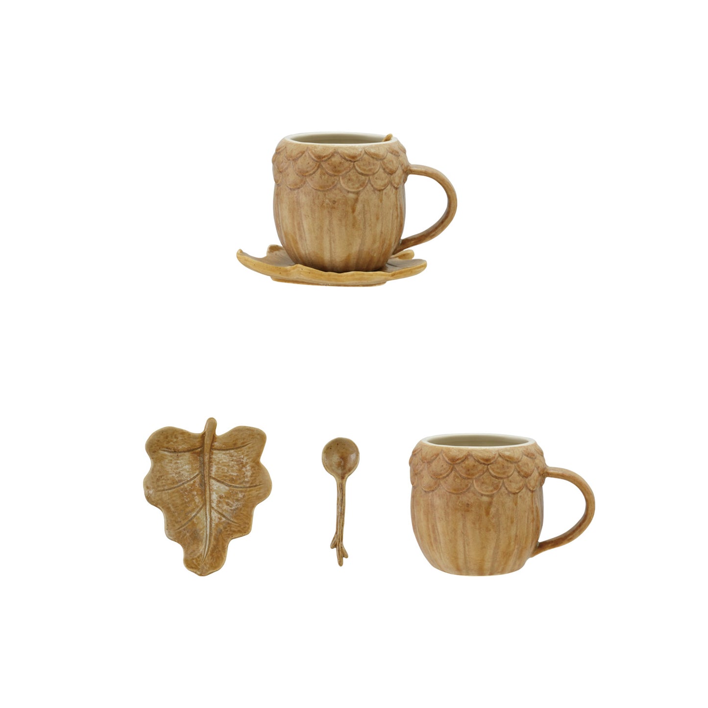 Stoneware Acorn/Pumpkin Shaped Mug With Saucer & Spoon