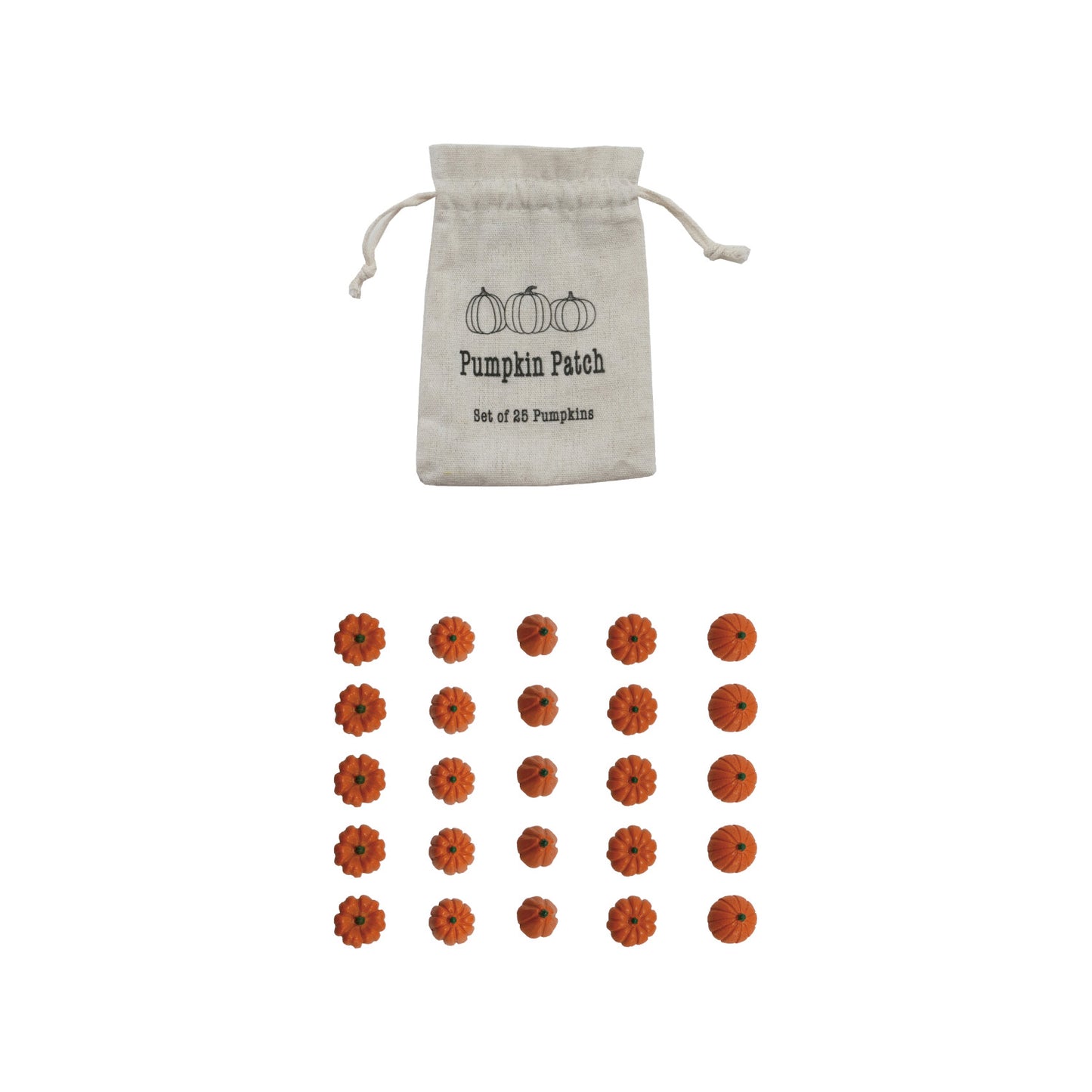 Resin Pumpkins in Printed Drawstring Bag