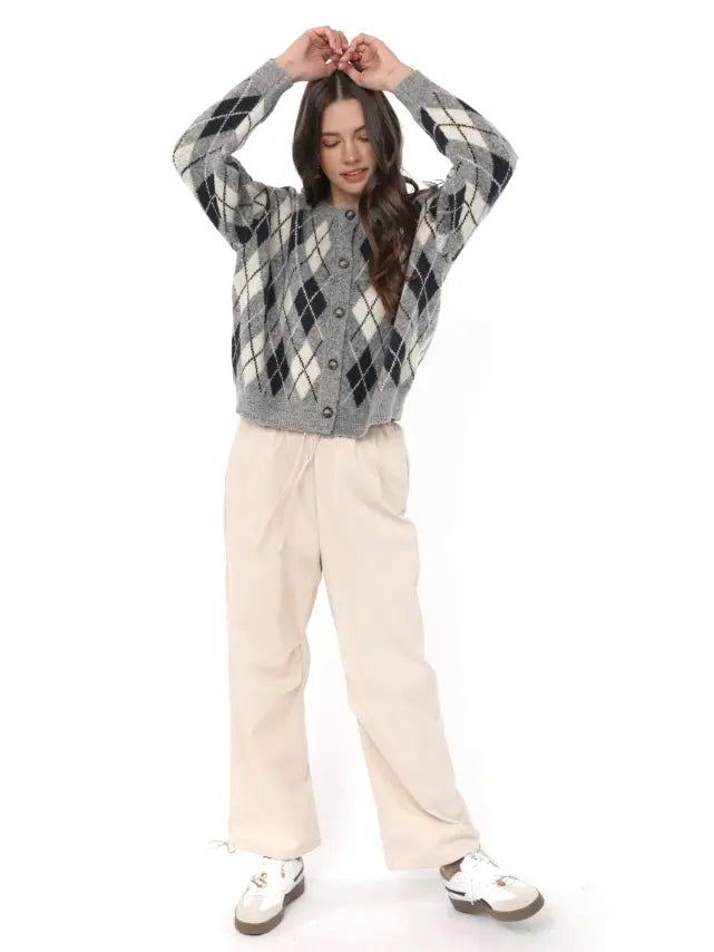 Sadie & Sage Bec Argyle Cardigan Sweater