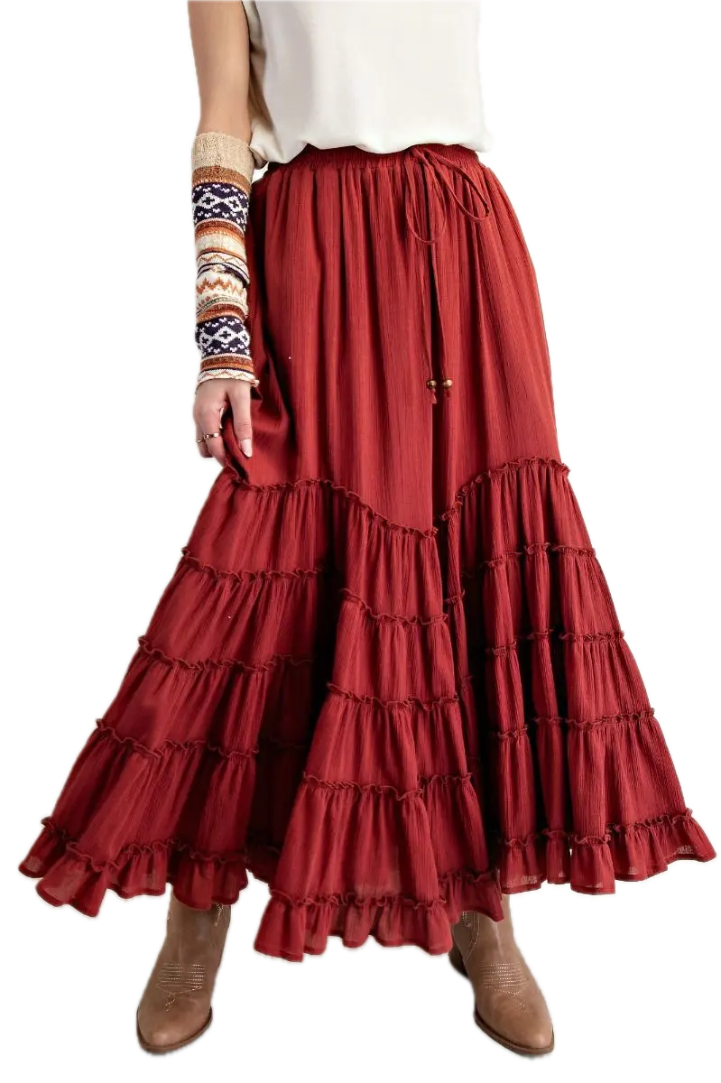 Easel Cotton Gauze Tiered Maxi Skirt