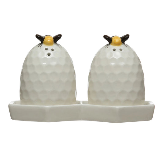 Bee Salt and Pepper Shakers with Plate