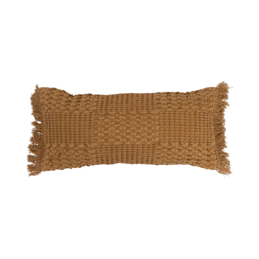 Woven Cotton Lumbar Pillow with Fringe