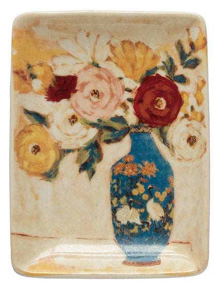 Stoneware Dish with Flowers in Vase