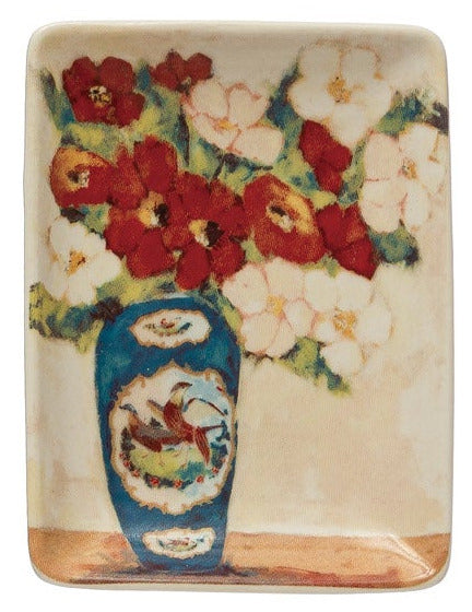 Stoneware Dish with Flowers in Vase