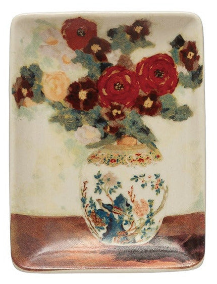Stoneware Dish with Flowers in Vase