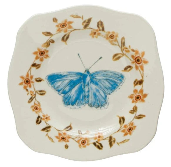 Stoneware Scalloped Plate Butterfly