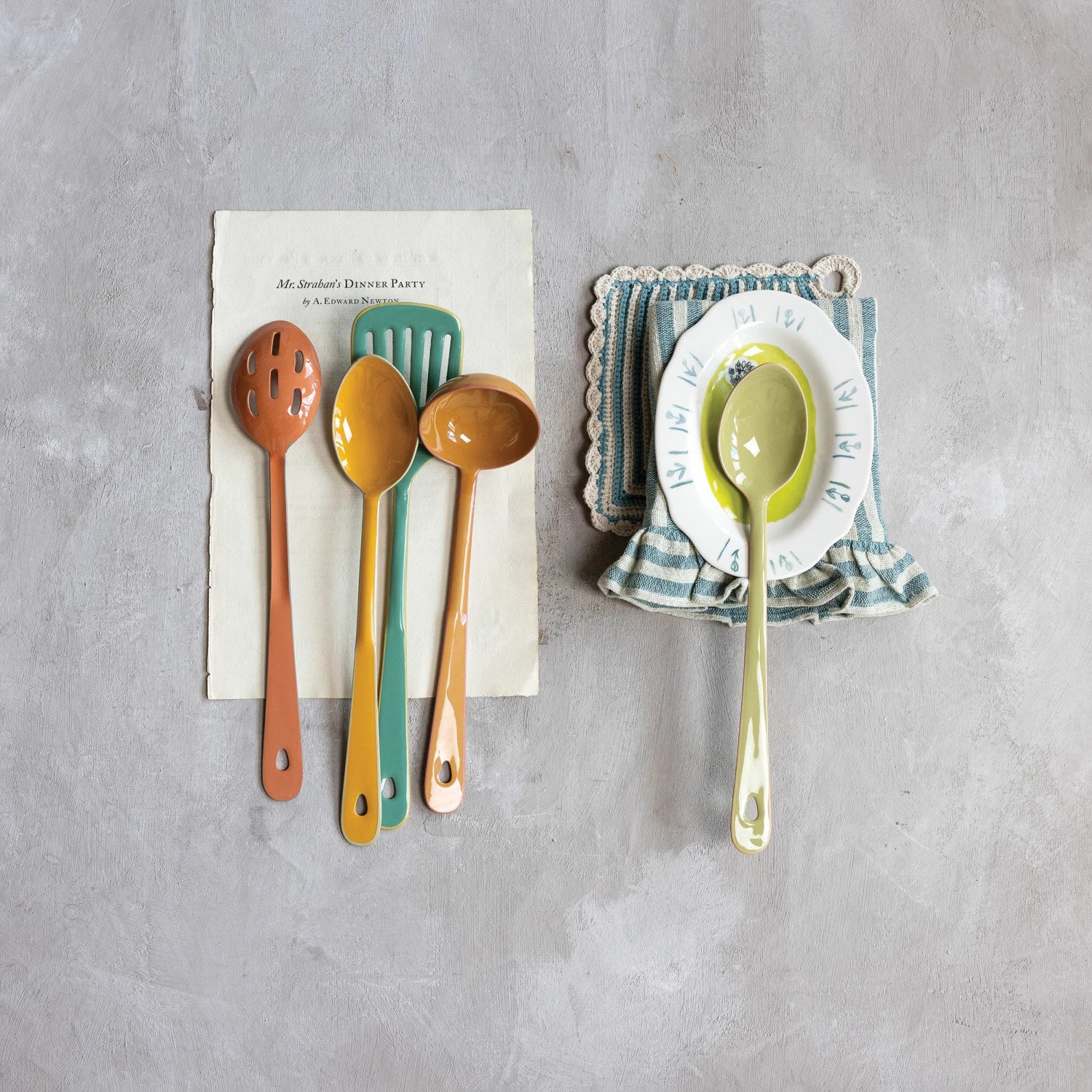 Enameled Stainless Steel Utensils With Colored Edge