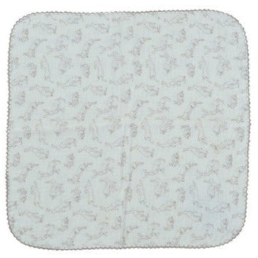Cotton Burp Cloth With Rabbits & Stitched Trim