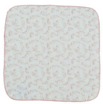 Cotton Burp Cloth With Rabbits & Stitched Trim