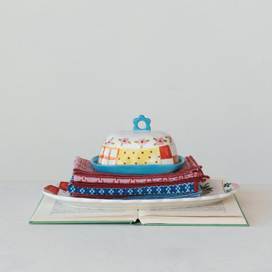 Hand-Painted Stoneware Butter Dish