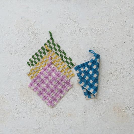 Cotton Crocheted Pot Holder With Check Pattern