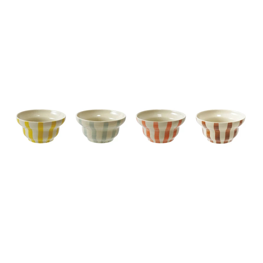 Hand-Painted Stoneware Striped Bowl