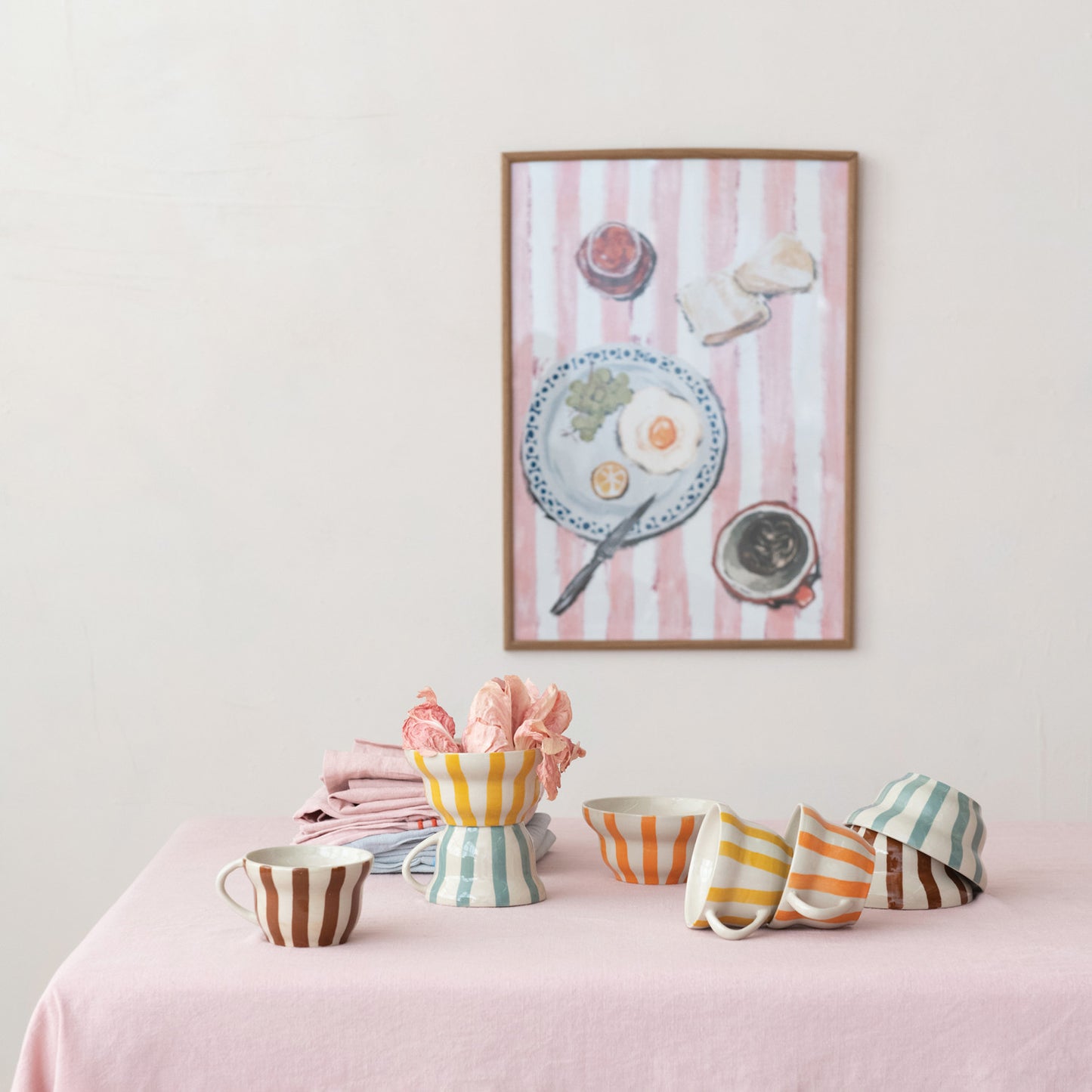 Hand-Painted Stoneware Striped Bowl