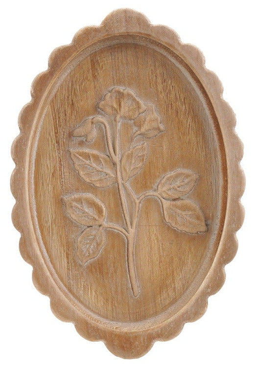 Wood Scalloped Wall Décor With Laser Etched Botanicals