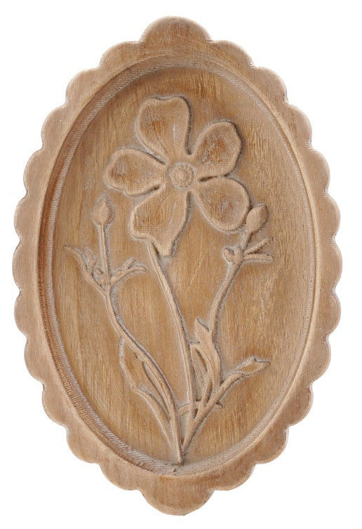 Wood Scalloped Wall Décor With Laser Etched Botanicals