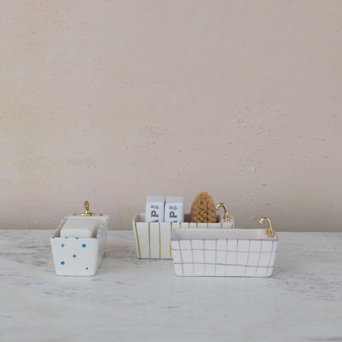 Hand-Painted Stoneware Bathtub Shaped Dish