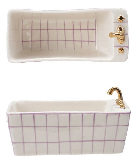 Hand-Painted Stoneware Bathtub Shaped Dish