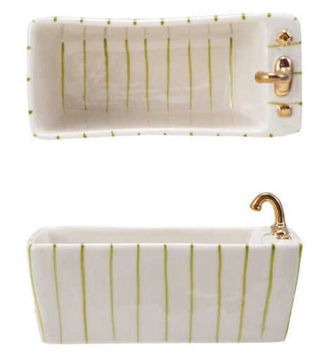 Hand-Painted Stoneware Bathtub Shaped Dish
